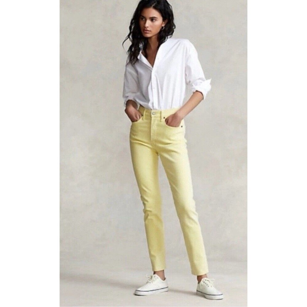 POLO RALPH LAUREN New Jeans 24 Women’s The Callen Slim Leg Button Fly‎ Yellow